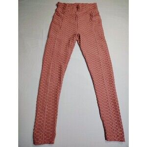 White Birch Tik-Tok Honeycomb Textured Leggings Sz L Rosy Pink Butt Lift Ruched